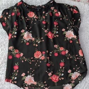 Time and Tru Black Floral Blouse